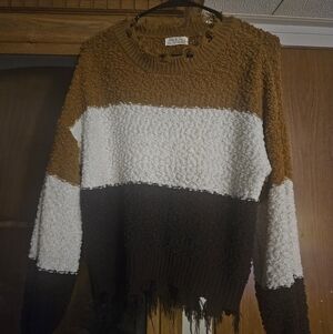 Jolie & Joy Textured Sweater - Brown, White, Black